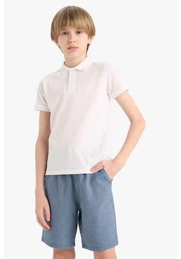 Defacto Erkek Çocuk Polo Yaka Basic Düz Pike Kısa Kollu Tişört K1689a625auwt34 Beyaz