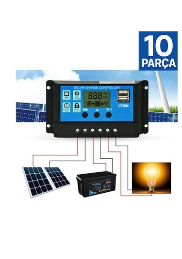 Mrs Solar 10'lu Paket Güneş Paneli Akü Şarj Kontrol Cihazı 10 Amp