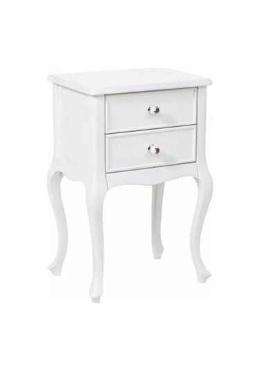 Roys Ahşap Çift Çekmeceli Lükens Beyaz Lake  Komodin  Telefonluk