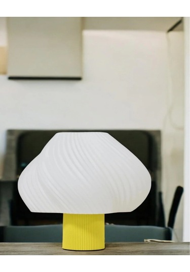 Aura Modern Tasarım Masa Lambası , Komidin Aydınlatma Şık Abajur - Sarı Beyaz Çok Renkli