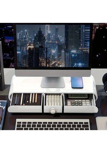Honeybeeshop Çekmeceli Monitör Yükseltici Masaüstü Organizatör Dayanıklı Çok Bölmeli Ofis Ve Ev Aksesuarı