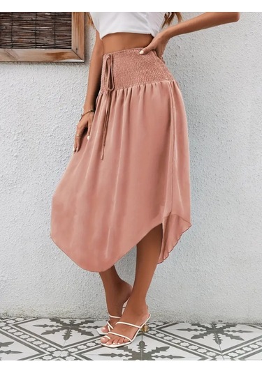 Kadın Yüksek Bel Belden Bağlamalı Asimetrik Kesim Detaylı Sandy Etek Karışık Çok Renkli