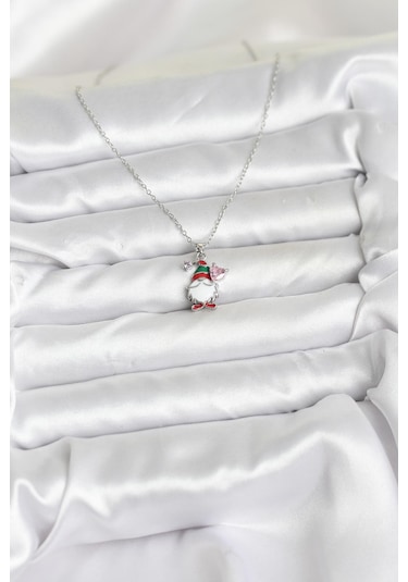 316l Çelik Zincir Gümüş Renk Yılbaşı Teması Kadın Kolye - Tj-bko10709 Gümüş