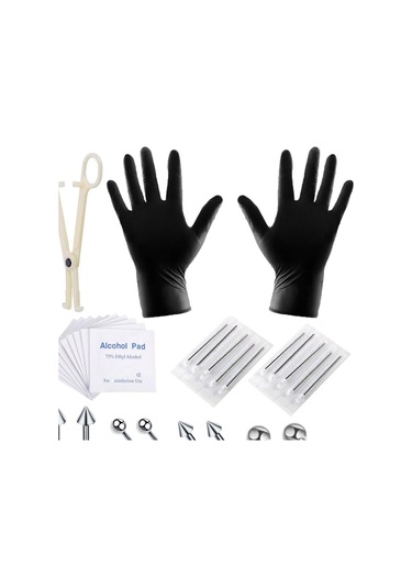 Dolıty 42 Parça Profesyonel Piercing Seti Gümüş-1.2x6+3 Çok Renkli