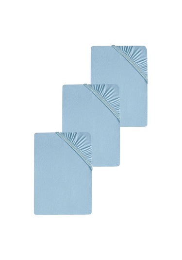 3 Adet Düz Pamuklu Tek Kişilik 80 X 200 + 30 Cm Lastikli Penye Çarşaf Mavi