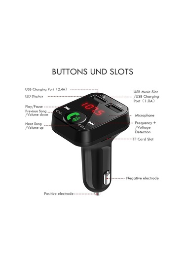 Xindoker Araç İçin Bluetooth免提 Müzik Çalar, 2.1a Usb Şarj Cihazı, Fm Transmitter, Tf Kart Desteği