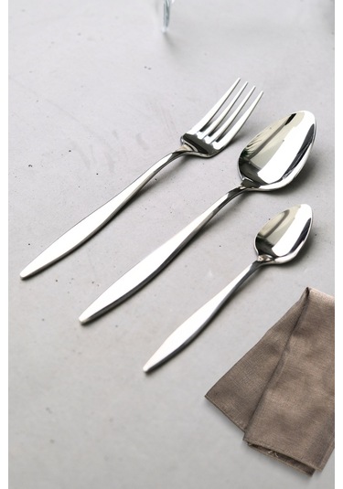 Lugga Ceyda Tatlı Çatal Kaşık Ve Çay Kaşık Takımı 6 Kişilik 18 Parça Beyaz Kutu Gri