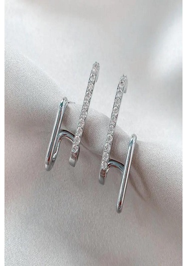 Kadın Çelik Küpe Zirkon Taş Vip Kararmaz Küpe Gümüş