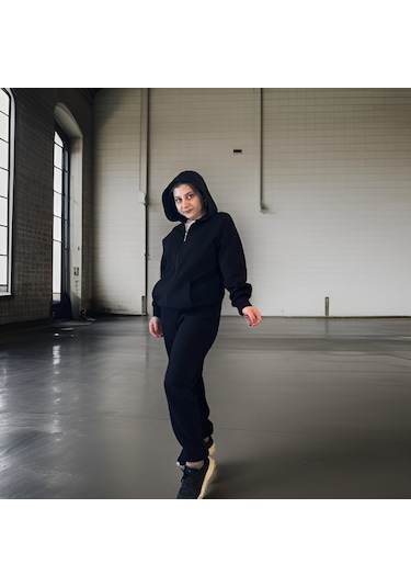 Ceyss Design Unisex Üç İplik Şardonlu Kapüşonlu Hırkalı Eşofman Takımı-siyah Siyah