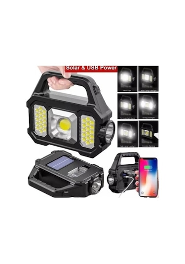 P-880a Solar Powerbanklı Şarjlı Taşınabilir Güçlü Fener