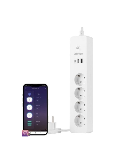 Wi-fi Destekli 16a 4'lü Çocuk Kilitli Akım Korumalı Çoklu Priz - Neutronlife Uygulaması Üzerinden Kontrol - Zamanlayıcı Fonksiyon - Usb Type-c Girişleri - 4'lü Priz 1