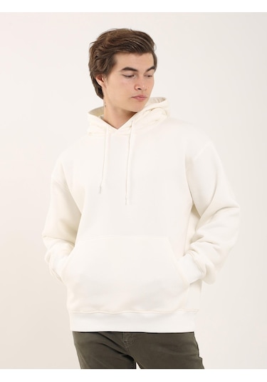 Dufy Erkek Oversize Düz Pamuklu Kapüşonlu Sweatshirt Ekru - 103712 Ekru Dufy Erkek Oversize Düz Pamuklu Kapüşonlu Sweatshirt Ekru - 103712 Ekru