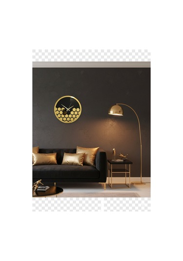 Petek Model Duvar Saati Dekorasyon 45 Cm Siyah Gold Renk