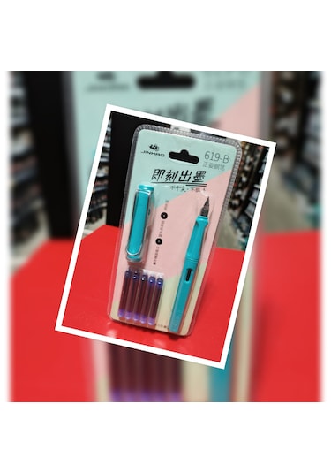 Dolma Kalem Seti Metalik Turkuaz Yeşil F 0,60mm Kalem+5kartuş