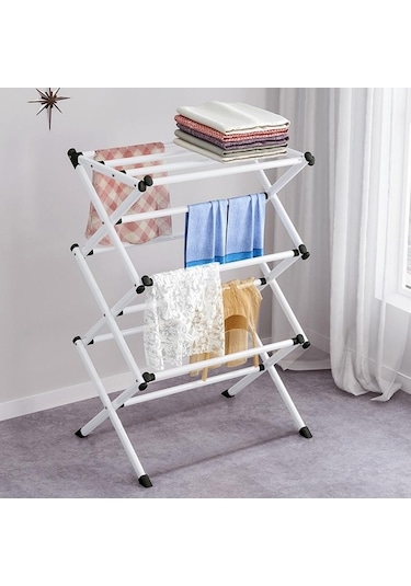 Jms Katlanır Kurutma Rafı Metal Standı Asılı Ev Çamaşır Elbise Havlu Beyaz
