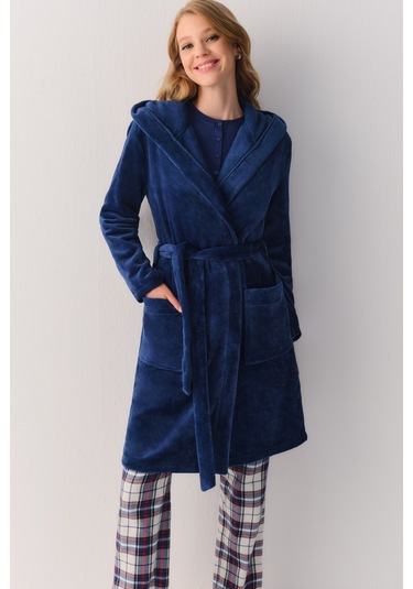 Suwen Teddy Robe Sabahlık Sh26402615303 Lacivert