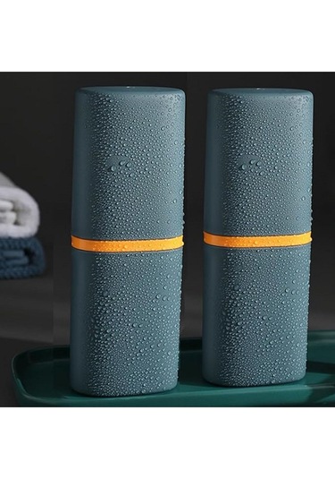 2 Adet Yeşil Renk Çok Amaçlı Seyahat Tipi Diş Fırçası Makyaj Malzeme Saklama Kutusu 19.8x7,2cm Yeşil