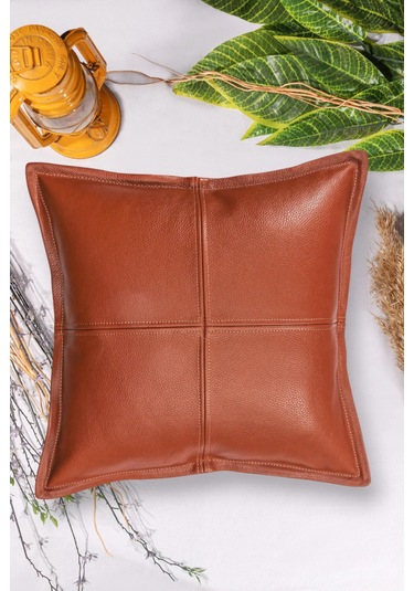 Premium Dekoratif Taba Deri Kırlent Kılıfı/ev Ve Ofis Için Gerçek Deri 45x45cm Kırlent Kılıfı Taba