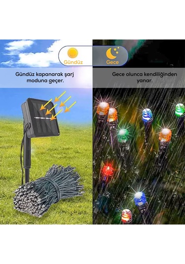 Upway Güneş Enerjili 10m Rgb 100 Led Dizin Bahçe Balkon Teras Dekoratif Aydınlatma RGB