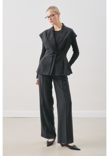 Dökümlü Tencel Pileli Pantolon Siyah Siyah