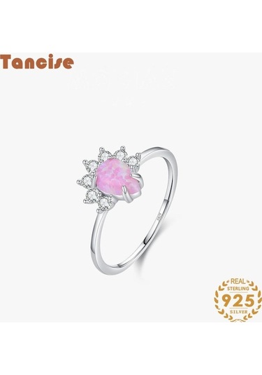 Tancise Klasik 925 Ayar Gümüş Zirkon Opal Yüzük Bayanlar Takı Düğün Promise Parti Hediye - 9 Gümüş