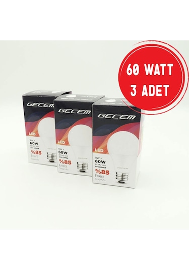 Gecem Tasarruflu Led Ampul 9 W Beyaz Işık E27 3 Adet