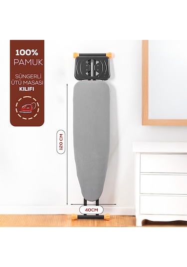 Porsima Isıya Dayanıklı 100% Pamuk Süngerli Ütü Masası Kılıfı - Buharlı Ütüleme Uyumlu 120x40cm Renkli