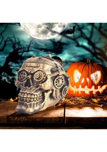 Homyl İnsan Kafatası Heykeli Oyma İskelet Kafa Kemik Heykelcik 10x15x10.5cm