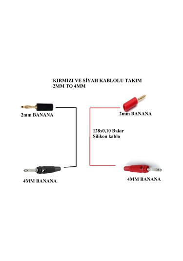 2mm To 4mm Banana Kırmızı Siyah Takım 50cm