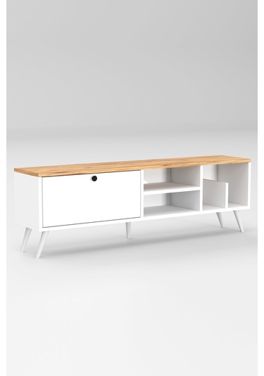 Lena Tv Sehpası, Tv Standı, Televizyon Ünitesi Beyaz - Atlantik Çam
