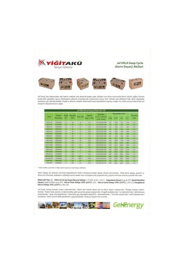 12V 200Ah Yiğit Jel Akü Solar Güneş Deep Excellent Cycling Vrla / 523563102