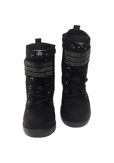 Fiyra Ign11 Siyah Zümrüt Taşlı Süslü Kız Çocuk Bot Siyah
