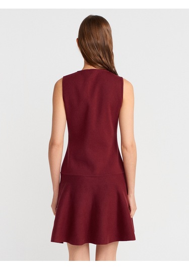 Dilvin 90244 Bisiklet Yaka Düğmeli Volanlı Triko Elbise-bordo M. Bordo M. Bordo