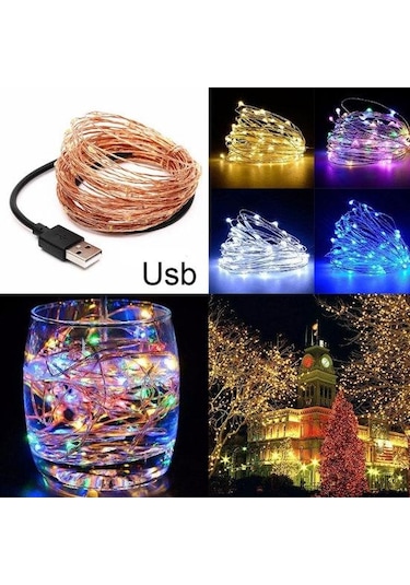 Çok Renkli 5/10 M Su Geçirmez Usb Led Bakır Tel Peri Dize Işıklar Çelenk Dekorasyon 5m 50leds Çok Renkli