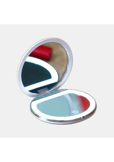 Brightnova White5x Taşınabilir Led Seyahat Makyaj Aynası Çift Taraflı 2x 5x Büyütmeli Katlanabilir Cep Boy Hediye Hazır Ahşap