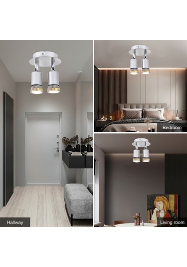 Vkemall İç Mekan İçin Açısını Ayarlayabilir 2 Kafa Gu10 Tavan Spot Lambası 85-265v Geniş Voltaj, Ampul Yok Şeffaf