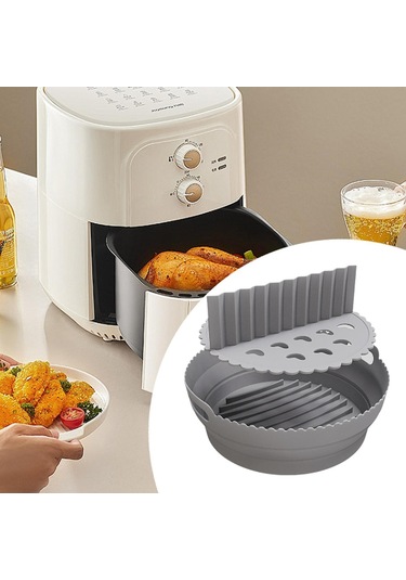 Homyl Katlanabilir Silikon Hava Fritöz Astarı Yedek Yuvarlak Bölücülü Gri