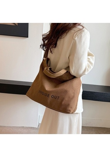 Fastbuy Kadınlar İçin Pamuklu Kahverengi Tuval Crossbody Çanta Kahverengi
