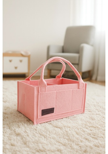 Yunusoğlu Home Anne Bebek Keçe Bakım Çantası Yenidoğan İçin Organizer Düzenleyici Çok Amaçlı Pembe