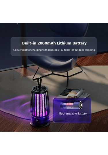 Aubyhe Usb Şarjlı Li-poly Bataryalı Led Akıllı Sinek Öldürücü, Işıklı Muhafaza Ve Gece Lambası 2'li 1, Siyah