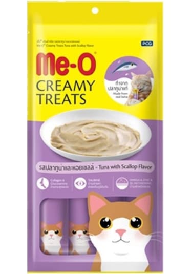 Me-O Creamy Treats Yengeçli Kedi Ödülü 3'lü 4 x 15 G + Tavuklu ve Ciğerli 3'lü 4 x 15 G + Ton Balıklı 3'lü 4 x 15 G + Somonlu 3'lü 4 x 15 G