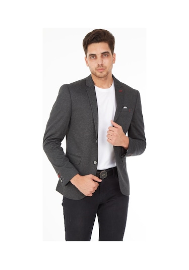Sposo 5112  Dar Kalıp Örme Kumaş Siyah Erkek Blazer Ceket Siyah