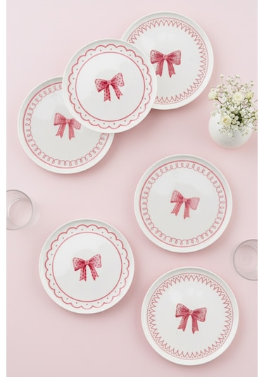 Bernardo Ribbon 6 Parça Pasta Takımı Beyaz - Pembe