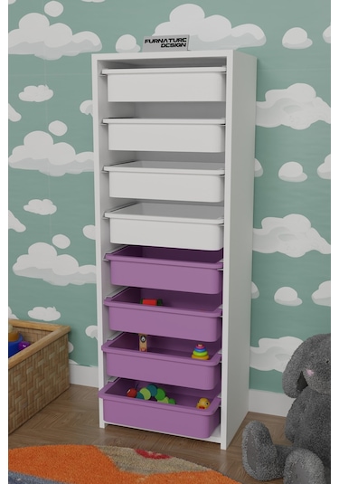 8 Sepetli Çok Amaçlı Oyuncak Mutfak Dolabı - Beyaz-pembe&beyaz