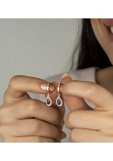 Bymoreelsesilver Safir Renk Gümüş Damla Küpe
