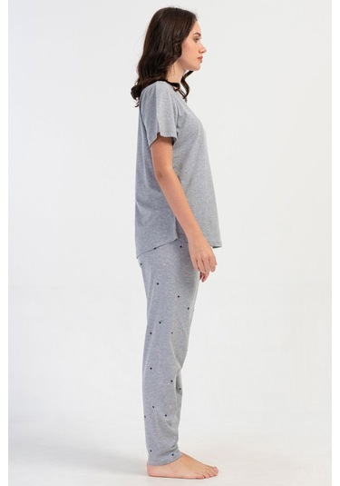 Kadın Kısa Kol Gri Melanj Pijama Takımı C5t4n1o804 Grimelanj