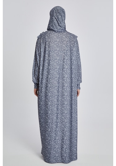 Pratik Tek Parça Çiçek Desenli Namaz Elbisesi Füme