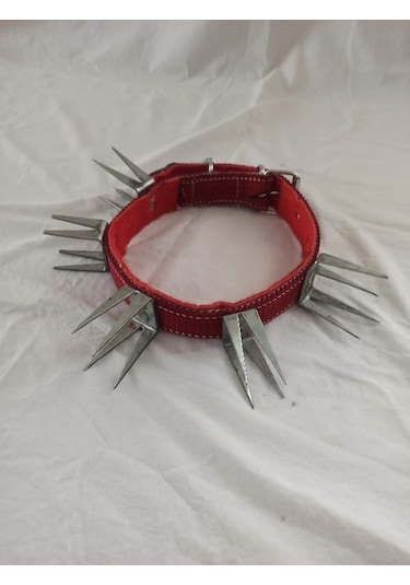 Büyük Irk Çift U Çivili Dikenli Korumalı Köpek Tasması Bordo