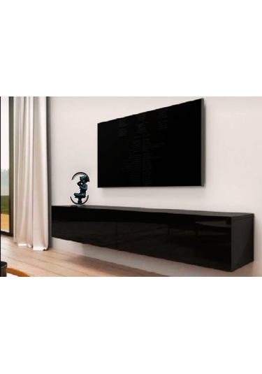 Mac Dizayn Adresan Tv Ünitesi 200 Cm Parlak Siyah Highgloss Modern Tv Sehpası Parlak Siyah