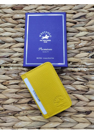 Westpolo İsme Özel 1026 Hakiki Deri Unısex Kartlık Sarı